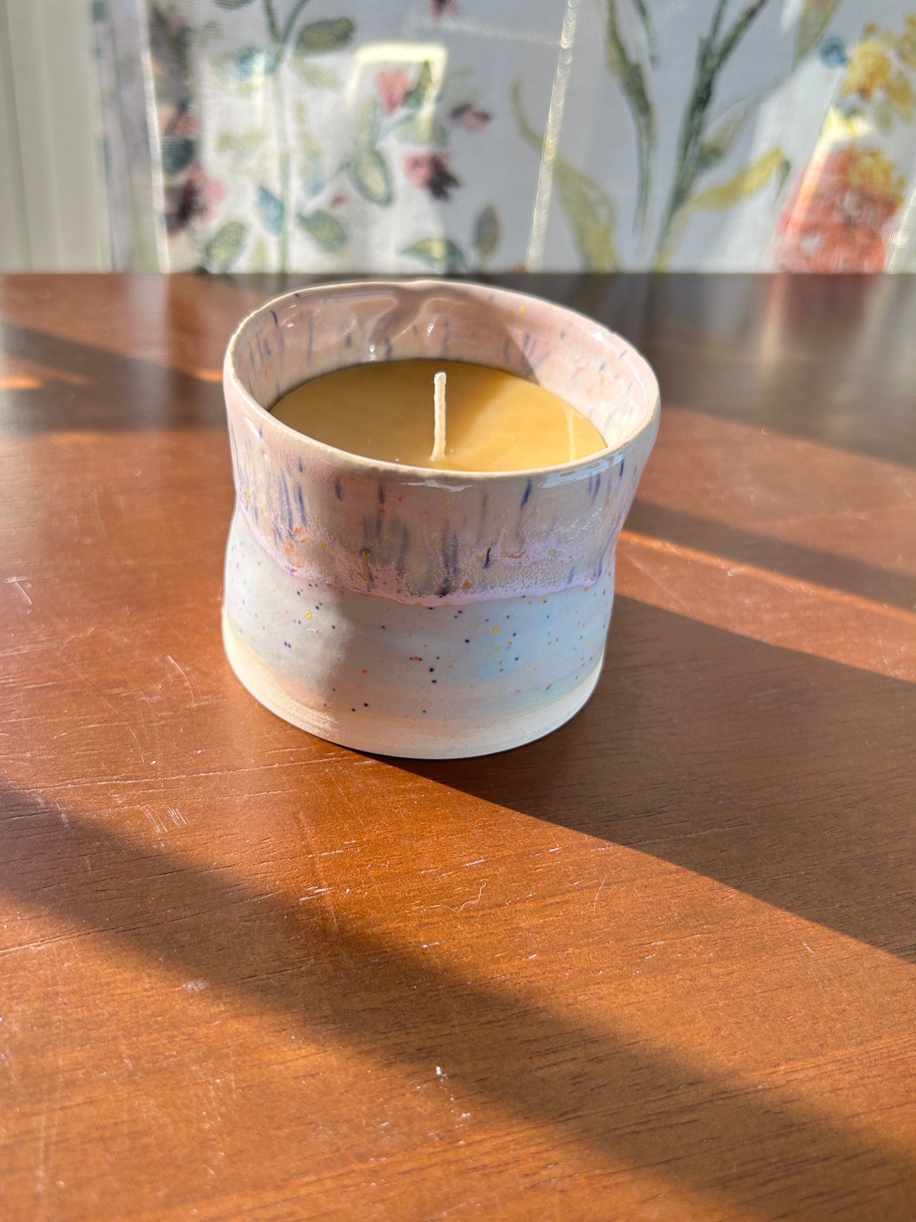Strawberry leather speckled candle